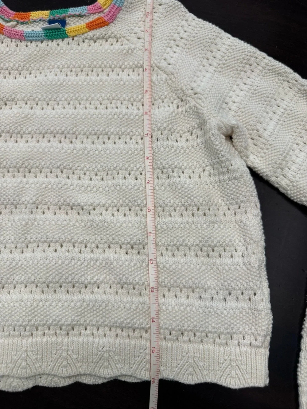 Old Navy Cream Crewneck Sweater with Multicolor Bead Trim